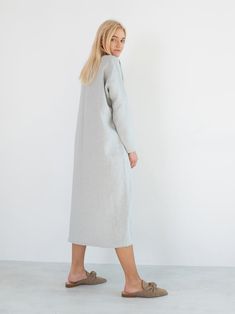 DAWN Linen Maxi Dress / Long Sleeve Dress | Etsy Casual Linen Maxi Dress For Loungewear, Long Linen Dress With Relaxed Fit For Spring, Oversized Linen Midi Dress For Spring, Oversized Linen Dress For Spring Daywear, Oversized Chic Linen Dress For Spring, Oversized Linen Maxi Dress, Oversized Spring Linen Maxi Dress, Oversized Maxi Linen Spring Dress, Chic Long Sleeve Linen Workwear Dress