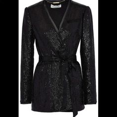 Rachel Zoe Woman Ozur Belted Sequin-Embellished Crepe Jacket Black. New With Tags In Size 2. Jacket Crepe Sequins Detachable Waist Tie Belt Loops Slips On Fully Lined Non-Stretchy Fabric Mid-Weight Fabric Chic Embellished Long Sleeve Blazer, Elegant Embellished Outerwear For Night Out, Black Long Sleeve Cocktail Blazer, Glamorous Long Sleeve Cocktail Blazer, Long Sleeve Black Blazer For Cocktail Occasions, Long Sleeve Black Blazer For Cocktail Events, Glamorous Long Sleeve Blazer For Cocktail Occasions, Luxury Long Sleeve Blazer For Night Out, Black Cocktail Outerwear For Fall