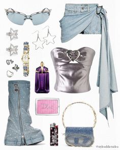 #outfit #style #elegant #look #combine #outfitidea #lookidea #ideas #spring #metallic #grunge #blue #denim #y2k #star Pop Star Performance Outfit, Y2k Pop Star Outfit, Star Y2k Outfit, Pop Star Outfit Ideas, Y2k Popstar Outfit, Y2k Denim Outfit, Y2k Concert Outfit, Chrome Outfits, Beaded Top Outfit