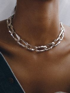 TERRA CHAIN COLLAR Chain Necklace Outfit, Faris Jewelry, Texture Jewelry, Edgy Jewelry, Chain Collar, Indie Jewelry, Chunky Jewelry, Silver Snake Chain, Jewelry Lookbook