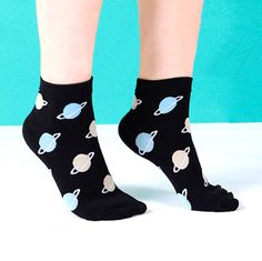 Planets Saturn, Printing Artwork, Universe Planets, Awesome Socks, Animal Themed Jewelry, Graphic Print Dress, Women In Black, Funky Socks, Star Gazing