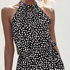 Beachsissi Black And White Short Dress, Size Small, Never Been Worn. Black Printed Mini Dress For Brunch, Black Printed Mini Dress For Day Out, Black And White Mini Dress For Summer Date Night, Chic Printed Halter Neck Mini Dress, Chic White Printed Mini Dress, Black And White Mini Dress For Summer Day Out, Black And White Summer Dress For Day Out, Summer Black And White Dresses For A Day Out, Chic Black And White Summer Dress