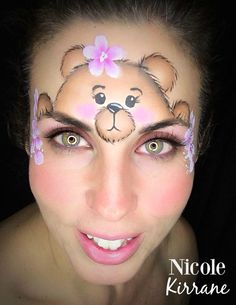 Face Painting Bear, Teddy Bear Face Paint, Easy Face Painting Designs, Teddy Bear Face