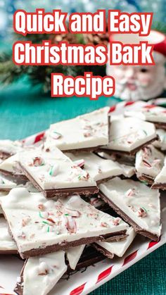 quick and easy christmas bark recipe on a plate with candy canes in the background