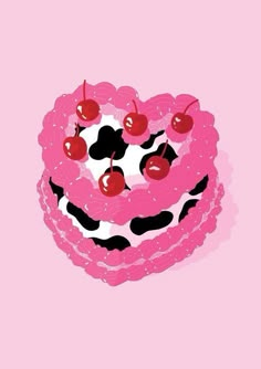 pink, heart, cake, cow, cow print, heart cake, cherry, cherries, cherry cake, cherry cow, frosting, whipped cream, red, black, white, black and white, black white, pink red, cherry heart, heart cherry, heart cherries Love Heart Graphic Design, Black Art Print, Black And Pink Graphic Design, Heart Cake Illustration, 60s Maximalism, Heart Art Aesthetic, Cake Graphic Design, Baking Cottagecore, 90s Prints