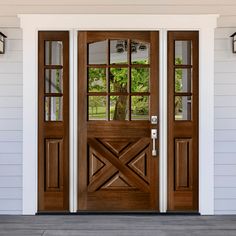 Farmhouse Douglas Fir X-Panel Arch Top Clear Glass Exterior Door - Krosswood Farmhouse Exterior Door, Farmhouse Wood Door, Glass Exterior Door, Glass Exterior, Fiberglass Exterior Doors, Rustic Luxury, Fiberglass Front Door, Luxury Chalet, Exterior Doors With Glass