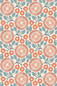 an orange and blue flower pattern on a white background