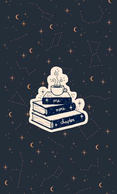 a stack of books sitting on top of each other in front of stars and the sky