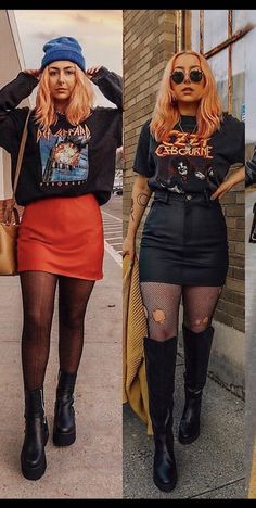 Outfits For Alternative Concert, Cute Hhn Outfits, Grungy Chic Outfits, Pop Punk Clothes, Punk Bar Outfit, Clean Punk Aesthetic, Rocker Winter Outfits, Neon Grunge Outfits, Edgy Gym Outfit