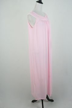 "1970s night gown. Pink, mid weight nylon fabric trimmed with white satin and appliqué. Label reads, \"Aristocraft small.\" There is also another label that reads \"100% nylon, made in the USA.\" Freshly laundered. Excellent condition. Measurements: Shoulders = 14\" Bust = 40\" Waist = 48\" Hips = 52\" Length from top of shoulder to hem = 51.5\" Circumference = 58\" All measurements are taken with the garment flat, doubled for the bust (chest), waist, hips, and circumference. Please make sure yo Maxi Length Nightgown For Wedding Night In Summer, Sheer Nightgown For Spring Sleepover, Pink Maxi Dress For Wedding Night, Spring Maxi Length Sleepwear, Maxi Length Spring Sleepwear, Maxi Length Sleepwear For Spring, Long Summer Sleepwear For Wedding Night, Summer Wedding Night Long Sleepwear, Spring Stretch Nightgown