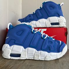 Nike Air More Uptempo (Gs) Medium Blue-White-Battle Blue Sz 5.5y [Dm1023-400] Blue Custom Lace-up Sneakers For Light Sports, Blue Sneakers For Light Sports With Branded Insole, Sporty Light Blue Custom Sneakers, Blue Lace-up High-top Sneakers For Light Sports, Light Blue Lace-up High-top Sneakers For Sports, Blue Sneakers With Boost Midsole For Light Sports, Light Blue High-top Sneakers For Sports With Round Toe, Sporty Light Blue High-top Sneakers With Round Toe, Blue Sporty Sneakers For Streetwear