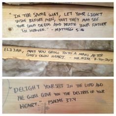 three different types of wood with writing on them