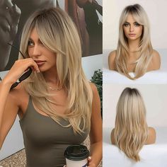 Long Straight Layered Hair, Straight Layered Hair, Natural Wigs, Brown Blonde, Brown To Blonde, Long Straight Hair, Blonde Wig, Blonde Ombre