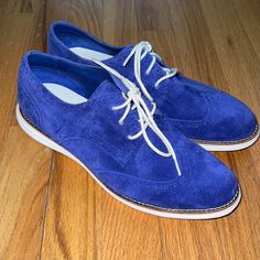 Unworn Cole Haan Sneakers. Super Comfortable And A Nice Pop Of Color. Cobalt Blue Sz 8. Suede Leather. Blue Sneakers With Brogue Detailing, Blue Sneakers With Removable Insole And Plain Toe, Blue Low-top Oxfords With Rubber Sole, Casual Blue Wingtip Oxfords, Blue Low-top Oxfords With Brogue Detailing, Blue Brogue Low-top Oxfords, Blue Leather Casual Oxfords, Casual Blue Oxfords With Brogue Detailing, Casual Blue Plain Toe Oxfords