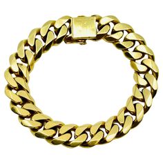 A great vintage Cartier gold bracelet crafted out of a curb link chain. A heavy and flat curb link chain makes a perfect bracelet on its own. But Cartier made a step up and added chamfered edges to the links. It appeared to be a perfect touch for the classic look. This Cartier curb link bracelet is a nice chunky companion in your bracelet stack. DESIGNER: Cartier CIRCA: 1990s MATERIALS: 18k Yellow Gold WEIGHT: 84.1 grams MEASUREMENTS: 7" x 1/2" HALLMARKS: Cartier, Paris, French eagle essay mark Cartier Gold Bracelet, Gold Arm Band, Cartier Gold, Cartier Bracelet, Gold Armband, Link Chain Bracelet, Chain Gold, Bracelet Crafts, Bracelet Stack