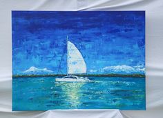 a painting of a sailboat in the ocean