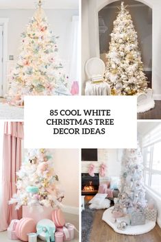 white christmas tree decorated with pastel colors and pinks in different styles, sizes and shapes