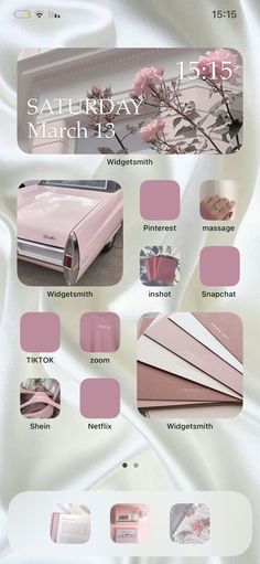 an advertisement with pink and white colors on it