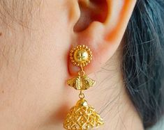 22k Gold Balinese Earrings - Etsy Philippines Traditional Gold Plug Earrings For Anniversary, Festival Fusion 22k Gold Earrings, Gold Fusion Jhumkas For Anniversary, Gold Jhumkas For Anniversary, Gold Fusion Style Jhumkas For Anniversary, Gold Jhumkas With Latkans For Anniversary, 22k Gold Jhumkas For Gift, Intricate 22k Gold Fusion Earrings, Fusion Style 22k Gold Earrings With Intricate Design