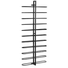 a black metal rack with multiple sections on it