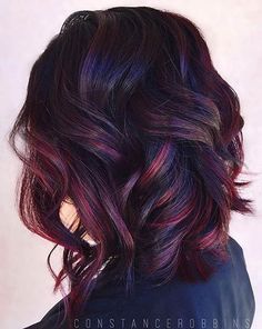 Red Balayage Highlights + Lob Plum Hair Color With Highlights, Dark Plum Hair Color, Dark Plum Hair, Plum Hair Color, Hair Color With Highlights, Magenta Hair Colors, Color With Highlights, Auburn Balayage, Hair Color Plum