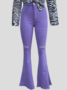 Trendy Stretch Flare Jeans, Trendy Cotton Jeans For Fall, Trendy Summer Cotton Jeans, Casual Bottoms For Fall Concert, Trendy Cotton Jeans For Workwear, Trendy Stretch Cotton Jeans, Y2k Style Cotton Jeans For Fall, Purple Solid Color Bottoms For Spring, Spring Purple Solid Bottoms