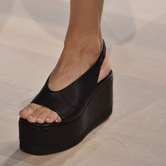 null Sandals With Platform, Wedge Platform Sandals, Nice Sandals, Black Chunky Heels, Platform Wedge Heels, Slingback Shoes, Platform Wedge Sandals, Open Toe Sandals