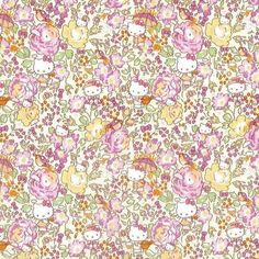 an image of hello kitty wallpaper in pink, yellow and orange colors on a white background