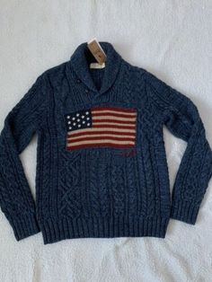 ad eBay - Find many great new & used options and get the best deals for BNWT Mens Polo Ralph Lauren Aran-Knit American Flag Shawl Neck Jumper RRP £349 S at the best online prices at eBay! Free shipping for many products! Aran Knit, Embroidered Stars, Men's Sweaters, Chain Stitch, Mulberry Silk, Shawl Collar, American Flag, Polo Ralph, Rib Knit