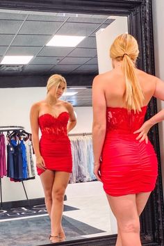 Strapless Red Lace Corset Short Homecoming Dress Hoco Dresses Tight Red, Red Hoco Dress Short, Red Lace Corset, Red Homecoming Dresses Short, Red Hoco Dress, Fitted Homecoming Dresses, Red Corset Dress, Red Backless Dress, Strapless Homecoming Dresses