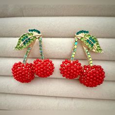 These Exquisitely Detailed Red Cherry Earrings Are The Perfect Summer Accessory And Will Get A Lot Of Compliments As These Statement Makers Are Sure To Get Attention! The Colors Are Beautifully Striking So You Can Wear Them To Add A Color Punch To Any Ensemble! Main Material: Zinc Alloy Which Is Used For Its Strength And Durability Allowing Longtime Use And Wear Earring Needle Material: Hypoallergenic Stainless Steel Mosaic Material: Rhinestones And Glass Beads Brand New. Never Worn Approximate Patriotic Earrings, Apple Earrings, Baublebar Earrings, Preppy Jewelry, Valentines Earrings, Cherry Earrings, Red Accessories, Red Cherry, Drop Dangle Earrings