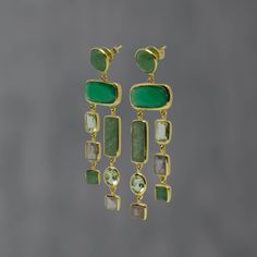 Gemstone Chandelier Earrings Gold Statement Drop Earrings - Etsy Luxury Green Dangle Chandelier Earrings, Gold Chrysoprase Gemstone Earrings, Fusion Style Green Chandelier Drop Earrings, Green Fusion Style Drop Chandelier Earrings, Fusion Green Earrings With Natural Stones, Green Natural Stones Fusion Earrings, Green Fusion Earrings With Natural Stones, Green Natural Stone Fusion Earrings, Green Gemstone Dangle Chandelier Earrings