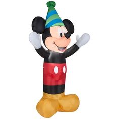 Make the party perfect with an airblown inflatable mickey mouse! Accented with a colorful party hat, this mickey mouse inflatable makes an eye-catching addition to your birthday decorations. The setup is super simple. Just plug it in, stake it down, and watch the magic unfold. Includes everything needed for easy outdoor setup. Gemmy Industries | Gemmy Industries Disney Mickey w / Party Hat Inflatable 48.03 H x 15.75 W x 27.56 D in black / brown / red in Black;red;yellow | 48.03" H X 15.75" W X 2 Disney Questions, Fourth Of July Decorations, Mickey Mouse Birthday Party, Mickey Birthday, Flower Shower, Mickey Mouse Party