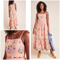 Gently Used Condition Linen Blend All Over Embroidery Midi Dress From Anthropologie In Size Small. Rare Fine And Super Gorgeous In Person. In A Light Pale Pink Color With Embroidered Floral, Birds, And Diamond Shapes Details. Approximately About 50” Length, 14.5” Waist , 17” Pit To Pit. Hidden Side Zipper. No Pockets. No Trades. Open To Reasonable Offers. Bundle More Items To Save More. Thank You Payal Pratap, All Over Embroidery, Pale Pink Color, Boho Midi Dress, Anthropologie Dress, Pale Pink, Diamond Shapes, Linen Blend, Side Zipper