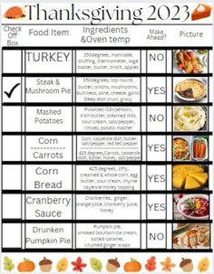 the thanksgiving menu is shown with an image of pumpkins and other foods on it