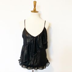 Brand: Ro & De Color: Black And Gold Style: Tank With Asymmetrical Ruffle Front Size: Medium Condition: New With Tags Storage Id: 205 Clear 1 Edgy Summer Party Blouse, Edgy Summer Blouse For Night Out, Black Tank, Gold Style, Black And Gold, Gold Metal, Womens Tops, Size Medium, Tank Tops