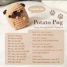 a crochet pattern for a stuffed pug with instructions on how to make it