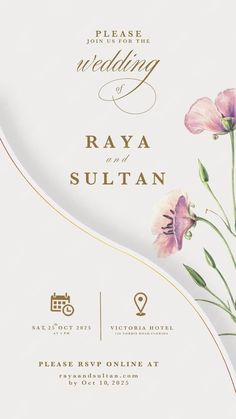 a wedding card with flowers on it