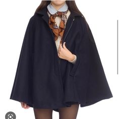 Excellent Condition! Navy American Apparel Wool Cape Featuring Slits On The Sides To Put Your Hands Through, A Button Closure & Adorable Collar Detail. Wool Cape Coat, Material Things, Wool Cape, Style Inspiration Winter, Usa Outfit, Pretty Clothes, Beauty Clothes, Dream Clothes, Vintage Wool