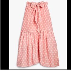 The Westside Skirt Tie Miramar Cotton Pink And White Polka Dot. New With Tags In Size Small Polka Dot Knee-length Skirt For Summer, Polka Dot Lined Summer Skirt, Chic Polka Dot Summer Skirt, Polka Dot Long Skirt For Spring, Spring Polka Dot Long Skirt, Polka Dot Skirted Bottoms For Summer, Summer Polka Dot Flowy Skirt, Summer Polka Dot Skirted Bottoms, Polka Dot Bottoms For Vacation In Spring