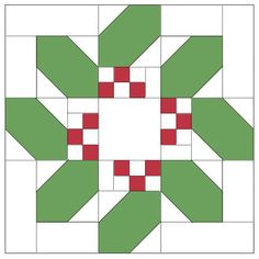 a green and red quilt block is shown