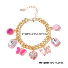 a gold bracelet with charms on it