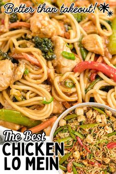 Chicken lo mein with noodles, broccoli, carrots, and bell peppers in a savory sauce, served in a skillet and close-up view of plated portion. Chicken Recipea, Lo Main, Fried Pineapple, Chicken Lo Mein Recipe, Lo Mein Recipe, Chicken And Noodles, Chicken Lo Mein, Lo Mein Recipes, Chicken Chow Mein