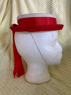 Ladies White and Red Skull Dress Hat with elastic to go under chin. Linen look with satin ribbon Red Fitted Hat For Costume, Red Vintage Adjustable Top Hat, Vintage Red Adjustable Top Hat, Skull Dress, Red Skull, Dress Hat, Skull Cap Beanie, Dress Hats, White And Red