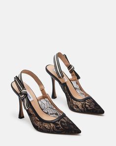 BRI Black Lace Slingback Pump Heel | Women's Heels – Steve Madden Black Lace Heels, Steve Madden Store, Lace Heels, Shoe Display, Stiletto Pumps, 4 Inch Heels, Slingback Pump, Womens Heels, Cute Shoes