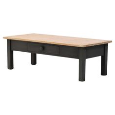 a black coffee table with two drawers on one side and an open drawer on the other