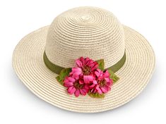 Get ready for the Easter parade. Stylishly trimmed in fuchsia sunflowers, the child's straw hat keeps the sun away. The size fits 4 to 8 year-olds. Pink Flower Hat For Beach, Pink Flower Hat For The Beach, Pink Summer Sun Hat For Garden Party, Pink Summer Straw Hat For Garden Party, Summer Pink Straw Hat For Garden Party, Adjustable Summer Flower Sun Hat, Adjustable Flower Sun Hat For The Beach, Adjustable Sun Hat With Flower Design For Vacation, Adjustable Flower-shaped Sun Hat For Vacation