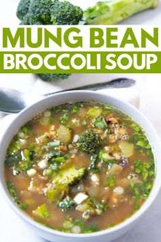 a bowl of mung bean broccoli soup