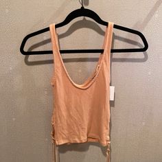 Super Cute! New With Tags! Peach Colored Tank Top With Ties On The Sides! Cheap Urban Outfitters Tank Top For Beach, Yellow Halter Top, Urban Outfitters Tank Top, Fringe Tank Top, Urban Outfitters Top, Purple Tank Top, High Neck Tank Top, Pink Fits, Purple Tank