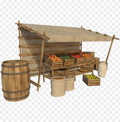 an image of a fruit stand with fruits and vegetables on the outside, transparent background